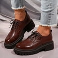 thumbnail image 2 of HEWUQI Oxford Shoes for Women Lace up Platform Wingtip Patent Leather Chunky Low Heels Round Toe Casual Work Vintage Dress Pumps Brown Size 9.5, 2 of 5
