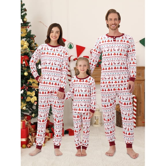 Usaibhir Christmas Family Pajamas Family Matching Sleepwear Xmas Long Sleeve Jammies Matching Holiday Pajamas