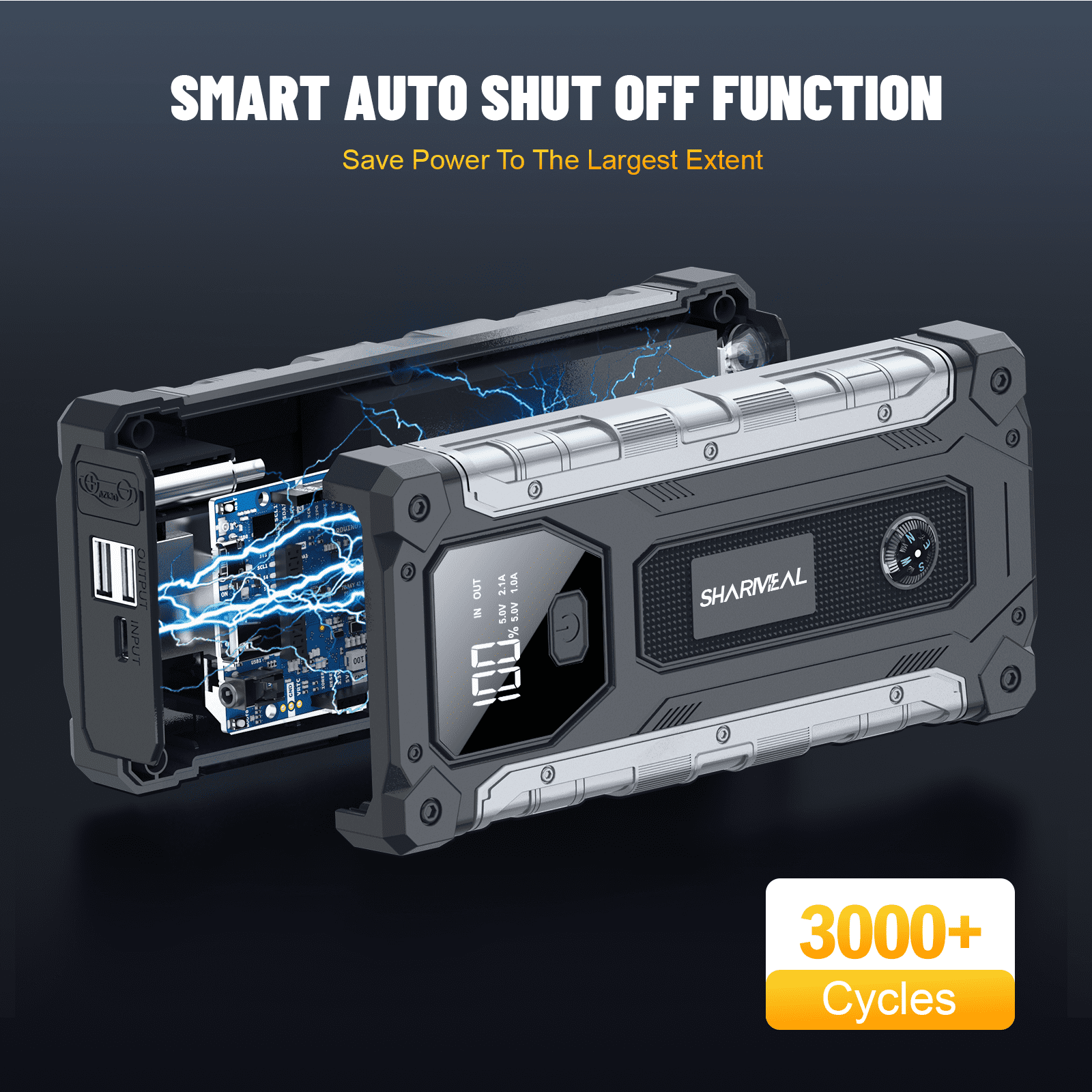 Sharmeal Car Jump Starter 5000A, Jump Starter Battery Pack for 10.0L Gas and 9.0L Diesel, 12V Portable Jump Box with LED Light