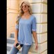 thumbnail image 5 of Camiseta de Verano para Mujer, Estilo Casual, de Corta y Cuello Cuadrado, Holgada, con Estampado de Vaca y Bloques de Color. Azul XXL, 5 of 9
