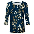 thumbnail image 5 of TSADFHJI Hauts pour Femmes Automne Imprimé Feuilles Mode Décontractée Col Rond Manches Trois-Quarts T-Shirt Blouse TG Bleu, 5 of 5