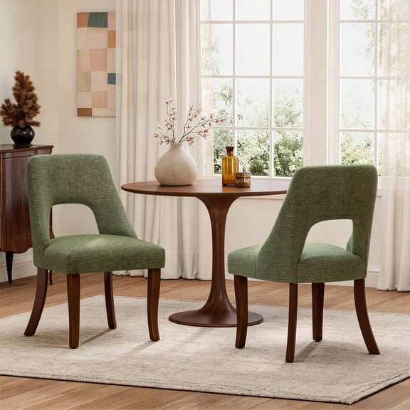 Chenille Dining Chairs Set of 2,Upholstered Dining Room Chair Kitchen Chairs with Solid Wood Legs, Comfy Farmhouse Dinner Chair with Curved Back for Kitchen Dining Room