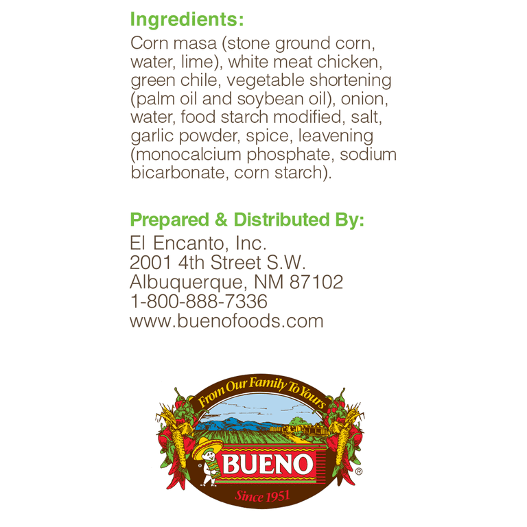 Bueno Foods Green Chile Chicken Tamales, 18 oz, 6 Count (Frozen