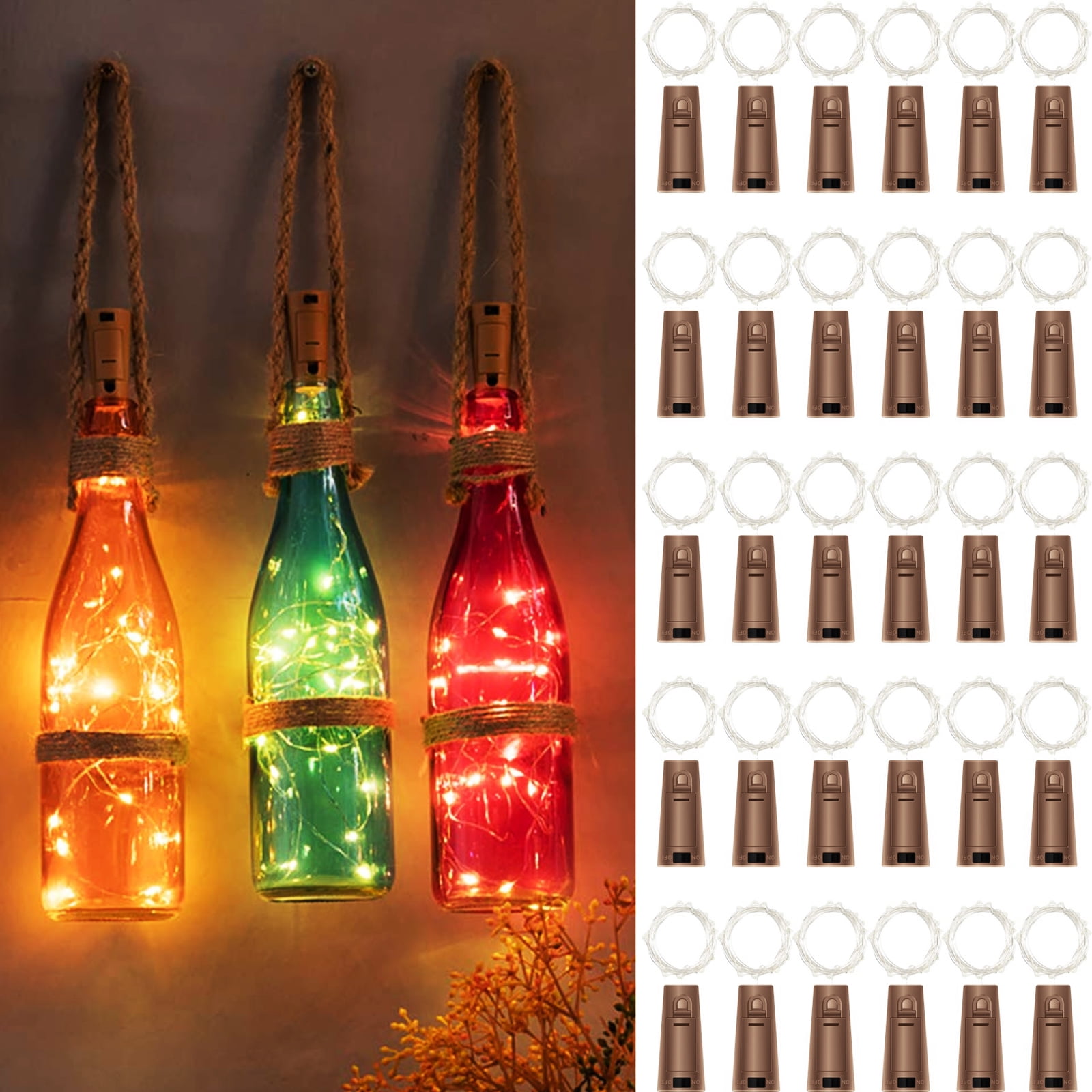 30 Pack Wine Bottle Lights with Cork Cork Bottle Lights 6.6 Feet Silver Wire 20 LEDs,Fairy