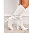thumbnail image 1 of Women's Chunky High Heel Pointed Toe Side Zipper Animal Print Autumn Winter Knee-length Boots With Warm Lining, 1 of 4