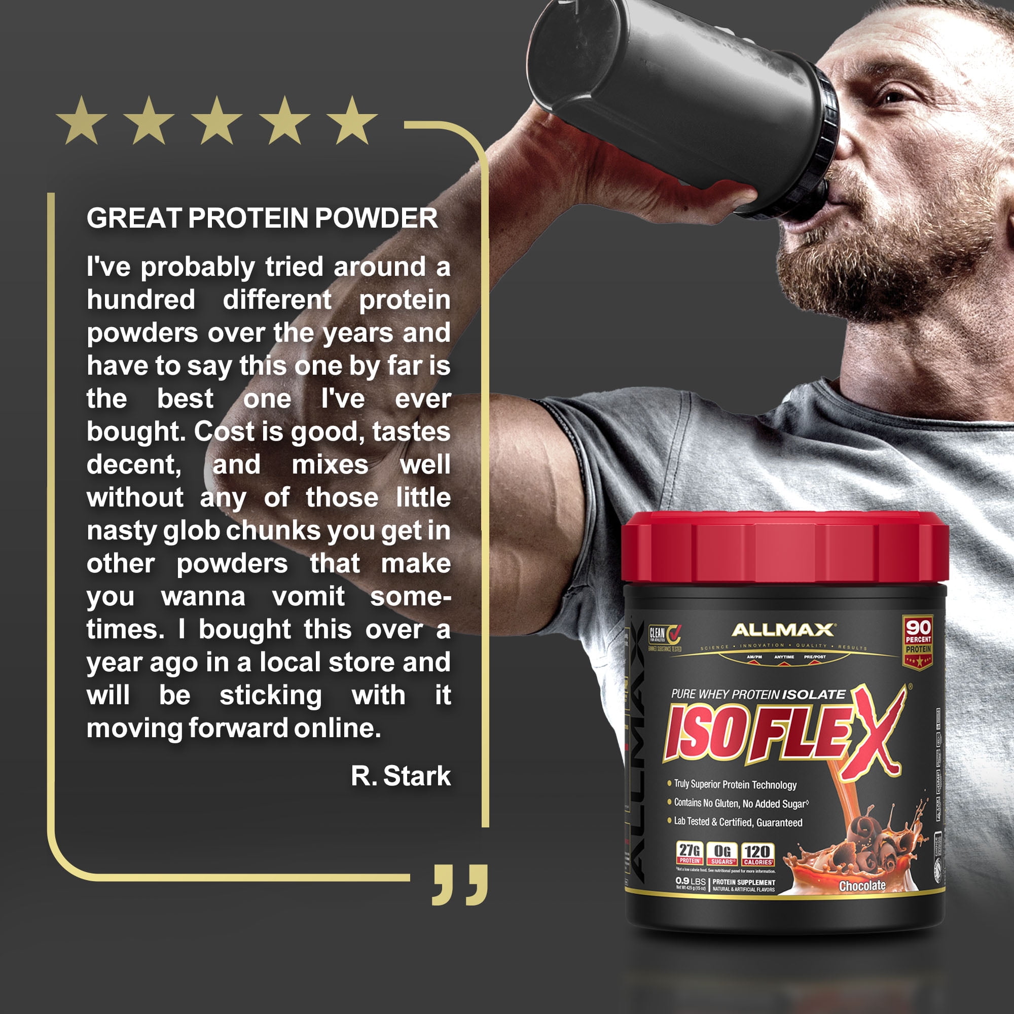 ALLMAX Nutrition ISOFLEX Whey Protein Isolate Powder, 27g Protein, Chocolate, 425g, 14 Servings