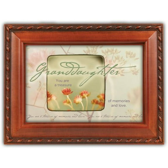 Granddaughter You Are a Treasure Woodgrain Rope Trim Jewelry Music Box Plays Wonderful World