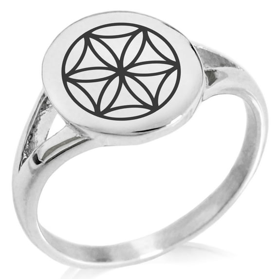 Stainless Steel Aphrodite Greek Goddess of Love Minimalist Oval Top Polished Statement Signet Ring