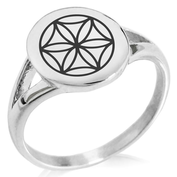 Stainless Steel Aphrodite Greek Goddess of Love Minimalist Oval Top Polished Statement Signet Ring