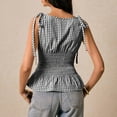thumbnail image 4 of Women's Gingham Peplum Tank Tops Summer Tie Shoulder Sleeveless Cute Y2k Going Out Tops Black L, 4 of 6