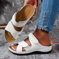 thumbnail image 6 of Rokment Womens Comfortable Ortho Wedge Walking Sandals with Arch Support & Adjustable Bands Beach Casual Leather Platform Slip on Mid Heels Backless Slides Summer White Size 6.5, 6 of 6