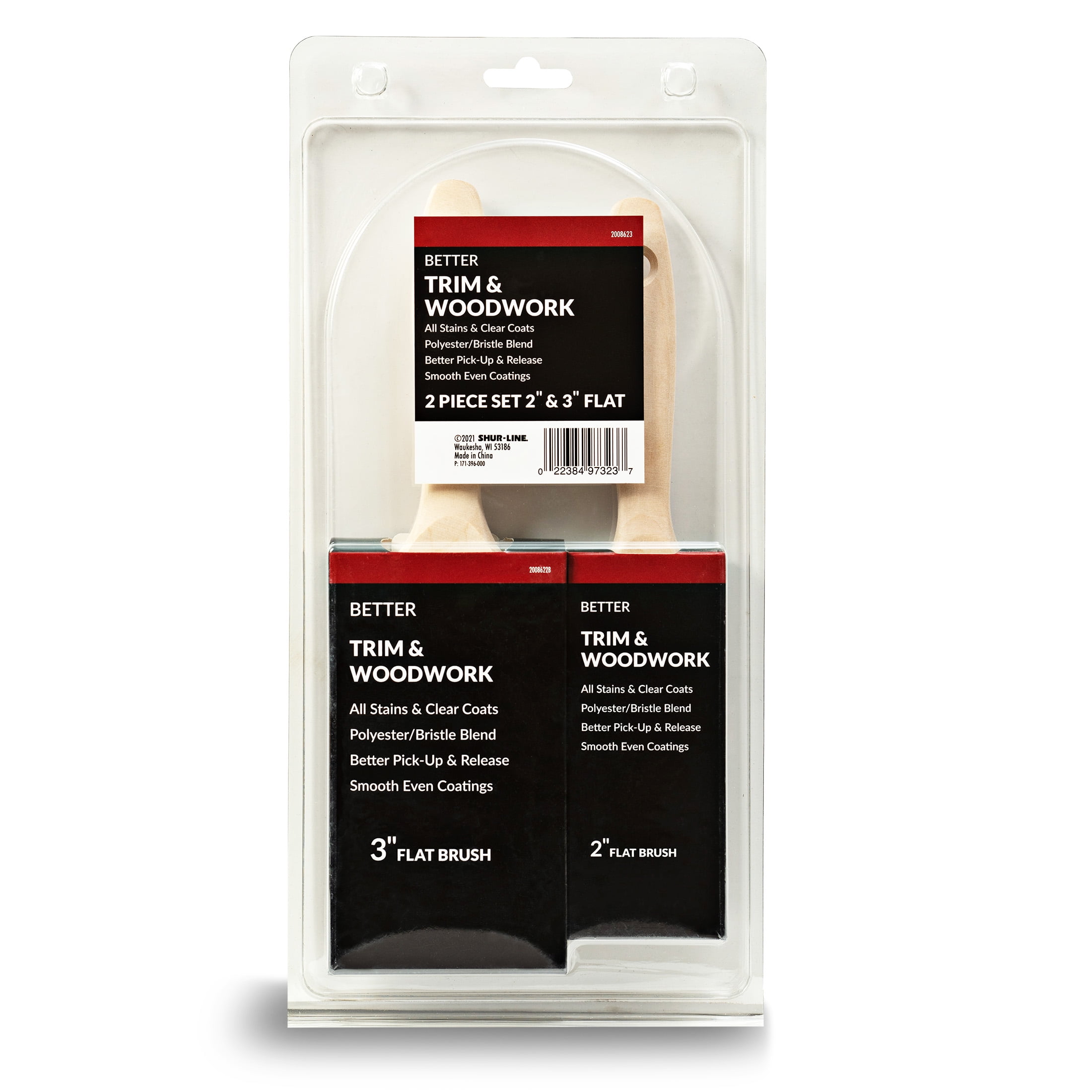 Shur-Line Better Polyester / Bristle Blend Stain Flat Paint Brush Set, 2 Piece