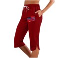 thumbnail image 2 of Independence Day Capri Pants for Women Summer Casual Elastic Waist Split Hem Straight Leg Cropped Sweatpants with Pockets, 2 of 4