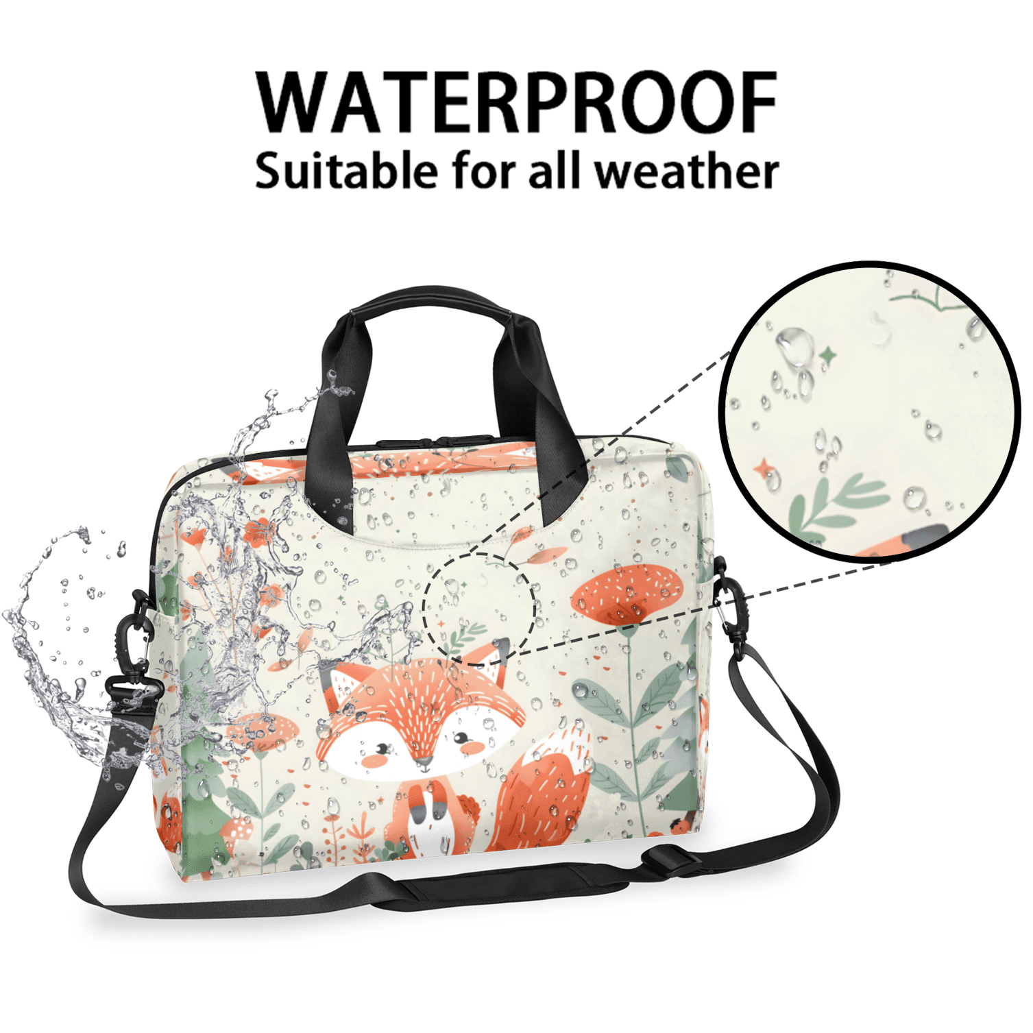 Herdesigns Fox Animals Cute Wildlife Laptop Bag for Women Men, Computer Case Briefcase Messenger Bags, 15-15.6 inch Laptop Sleeve Shoulder Bag
