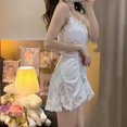 thumbnail image 3 of Pijamas de encaje femenino, camisones blancos sexys, ropa de casa de dos piezas con almohadillas para el pecho, camisón negro de lujo para mujer., 3 of 5