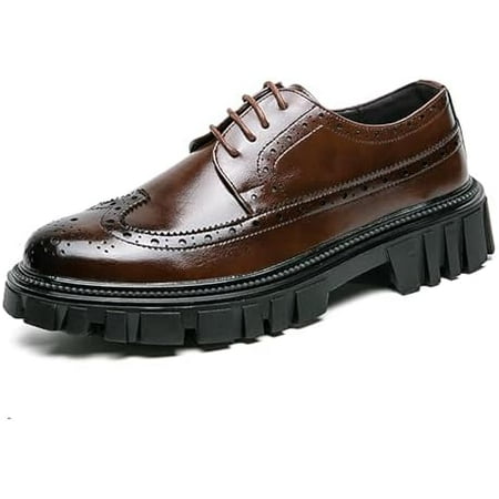 Men s Genuine Leather Oxford Dress Shoes - Platform Wingtip Oxfords - Comfortable Business Formal Slip-Resistant Work Derby Shoes