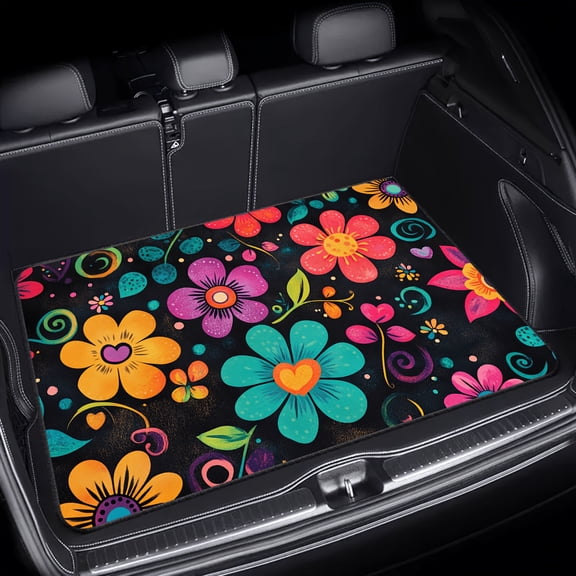 1-Piece Universal Car Trunk Mat with Colorful Floral Pattern, Anti-Slip Rear Cargo Floor Protector