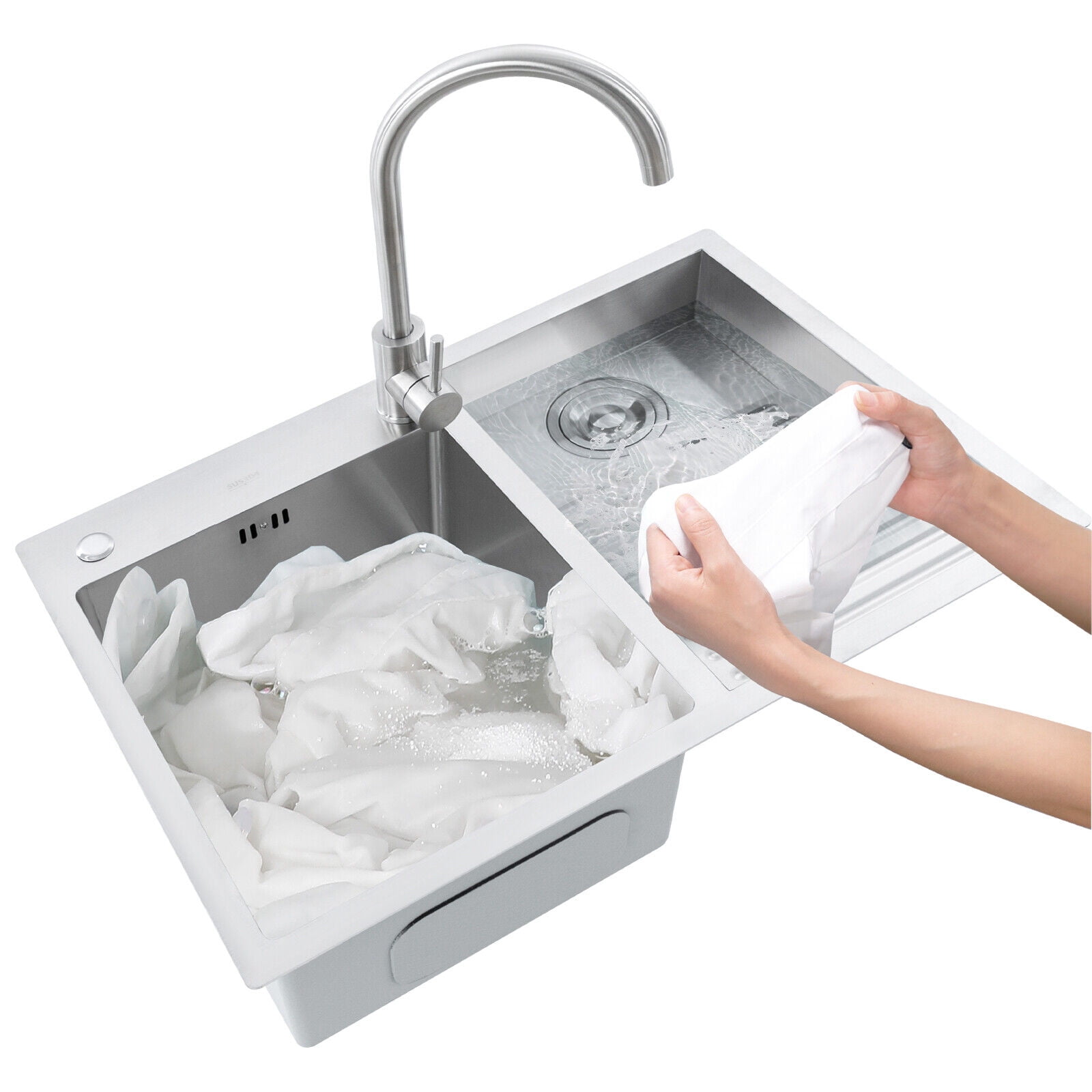‎Rectangular Silver Drop-In Stainless Steel Double Bowl Kitchen, Bar and Laundry Utility Sink