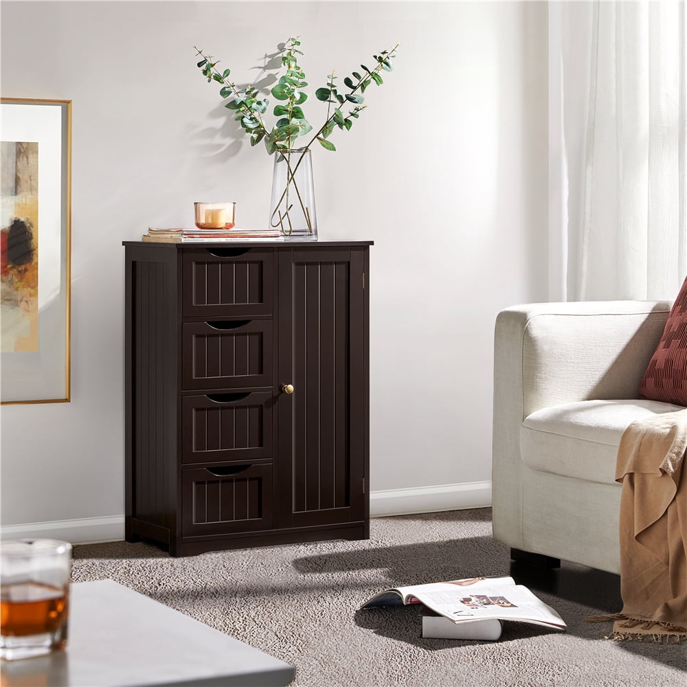 Yaheetech Wooden Free-Standing Bathroom Floor Cabinet with Drawers and Cupboard, Espresso
