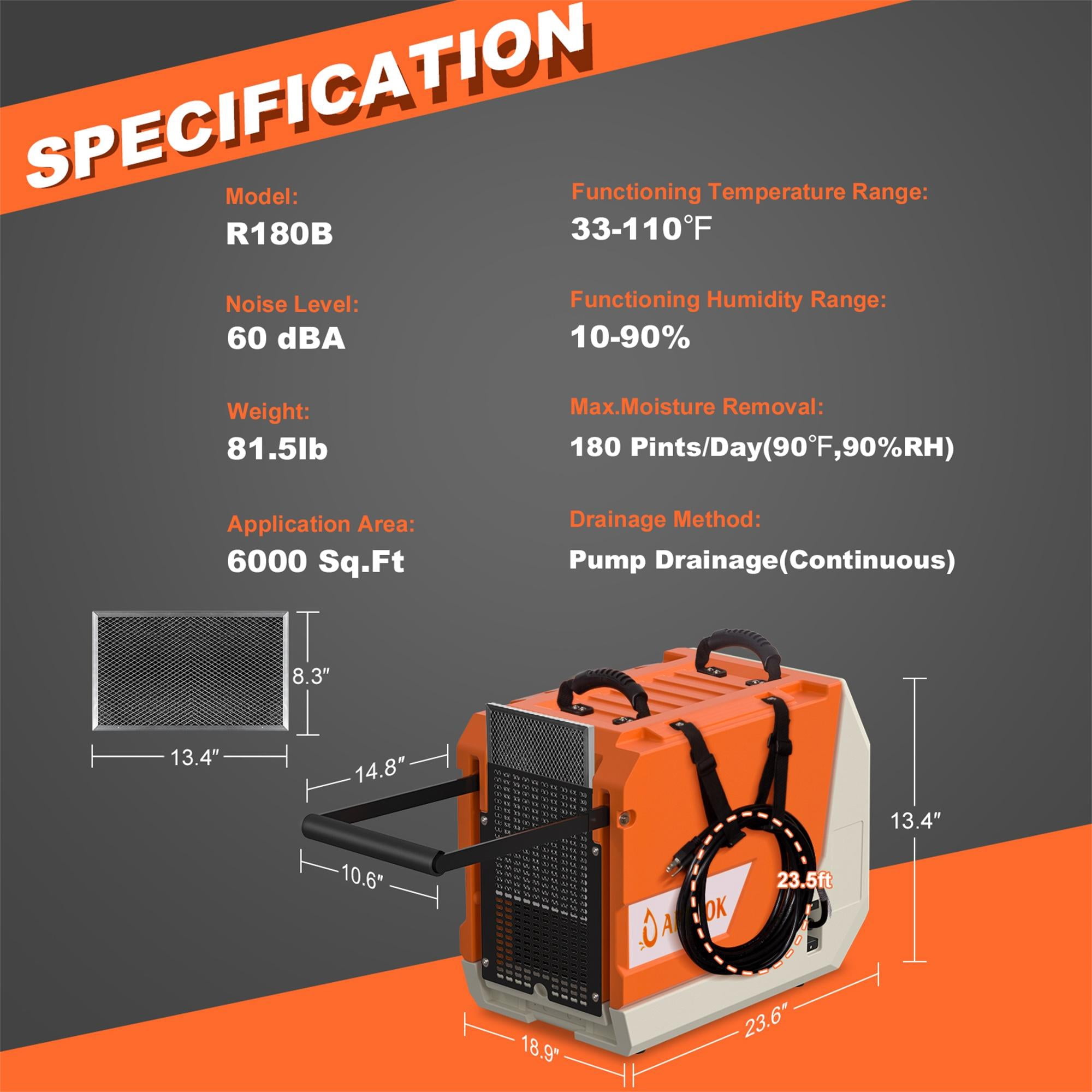 APTOOK 230 Pint Commercial Dehumidifier with Pump, Industrial Dehumidifier for Large Basement, Garage and Warehouse, with 24ft Drain Hose, up to 6,000 sq ft.