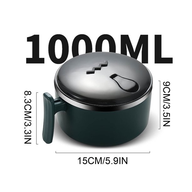 Tazón para sopa de ramen Keeplus con tapa hermética, asa y orificio para vapor. Cocedor de fideos de acero inoxidable de doble pared. Ramen instantáneo y regular con agua caliente, ideal para la