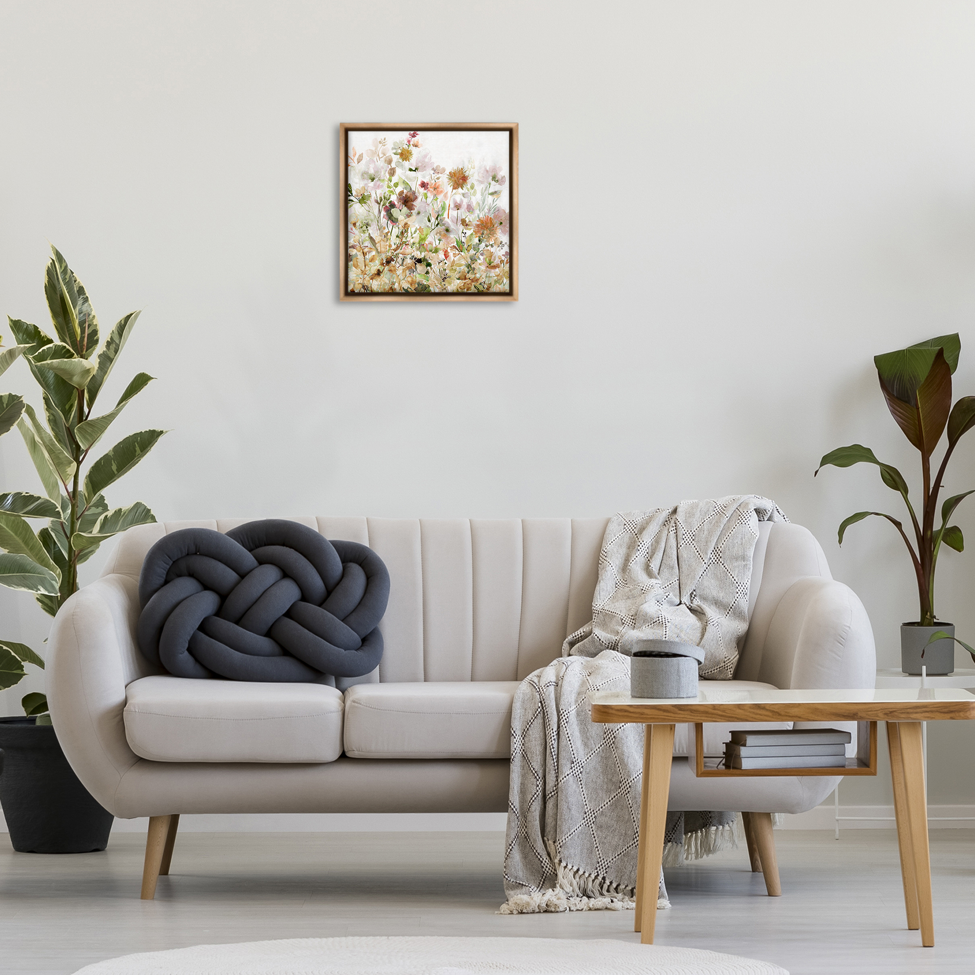 Stupell Industries Mixed Garden Florals Botanical & Floral Painting Brown Floater Framed Art Print Wall Art, 18 x 18