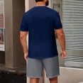 thumbnail image 5 of Domuza Mens Summer 2 Piece Tracksuit Crew Neck Tee Tops and Plain Shorts Vacation Workout Shirts Sets Navy 2XL, 5 of 5