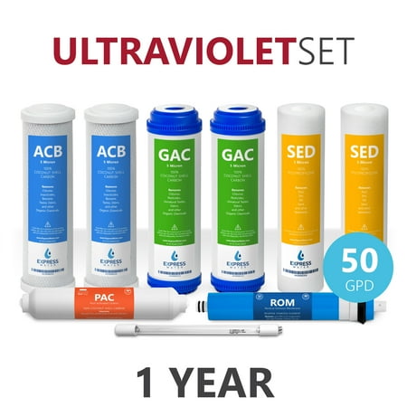Cleaning Ro Membrane - Express Water – 1 Year Ultraviolet Reverse Osmosis System Replacement Filter Set – 9 Filters with UV and 100 GPD RO Membrane – 10 inch Size Water Filters