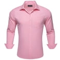 thumbnail image 4 of Solid Colors Mens Dress Shirt Matching Tie Set Formal Business Wedding Shirts Long Sleeve Button Down Casual Blush Pink 6PCS, 4 of 6