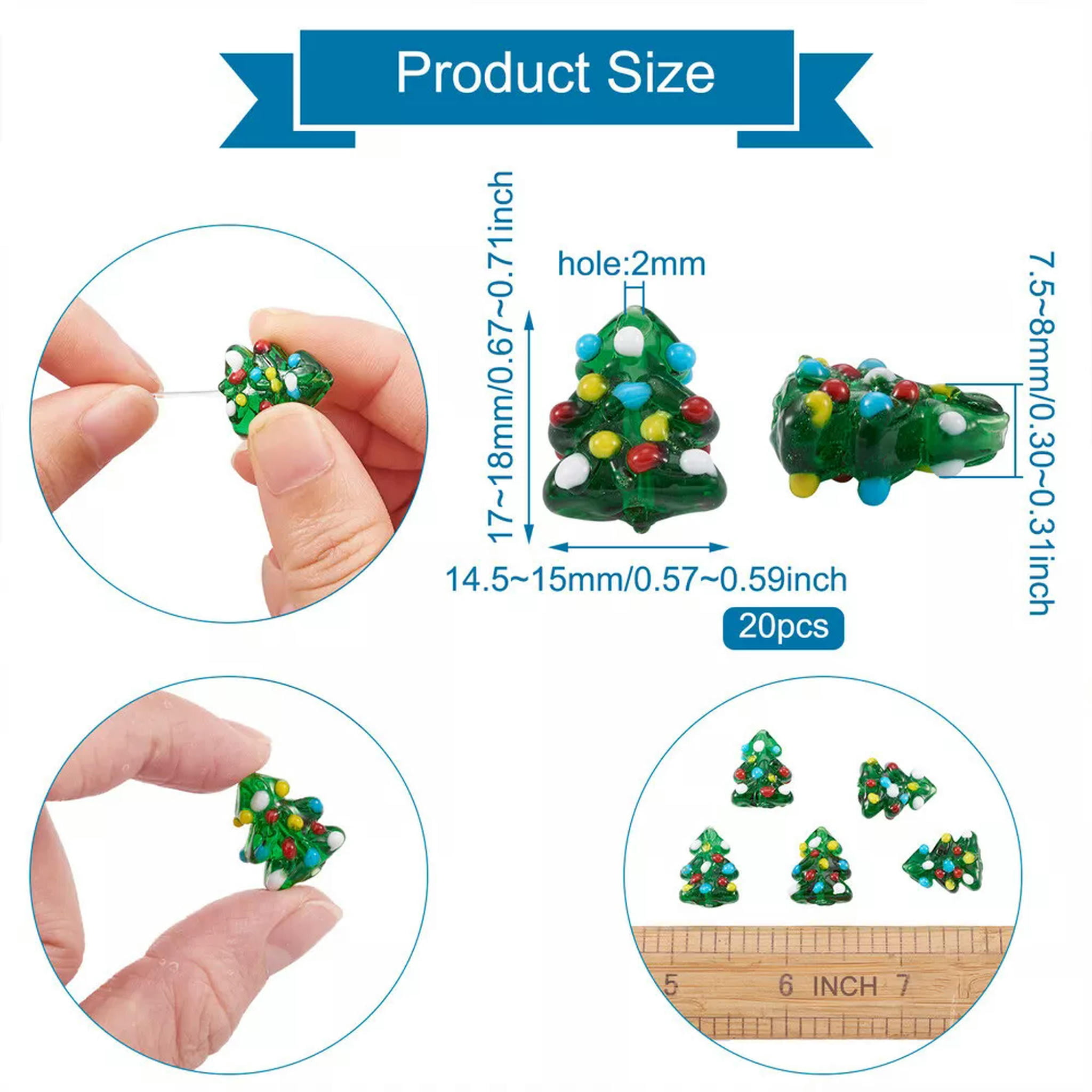 U8MO 20pcs Christmas Tree Handmade Lampwork Glass Beads Bumpy Loose Spacer 17~18mm