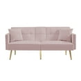 thumbnail image 4 of Twin Futon Sleeper Sofa,Velvet Upholstery Convertible Sofa Bed with Gold Metal Legs Adjusting Backrest Futon for Small Spaces, 4 of 6