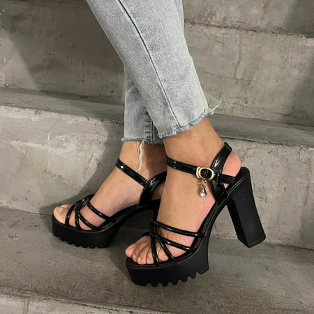 

Women Shoes Spring And Summer High Heeled Women Sandals Thick Soled Platform Thick Heeled Casual Shoes Black 7.5