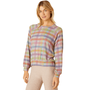Beyond Yoga Relaxed Raglan Pullover Pastel Gingham Small