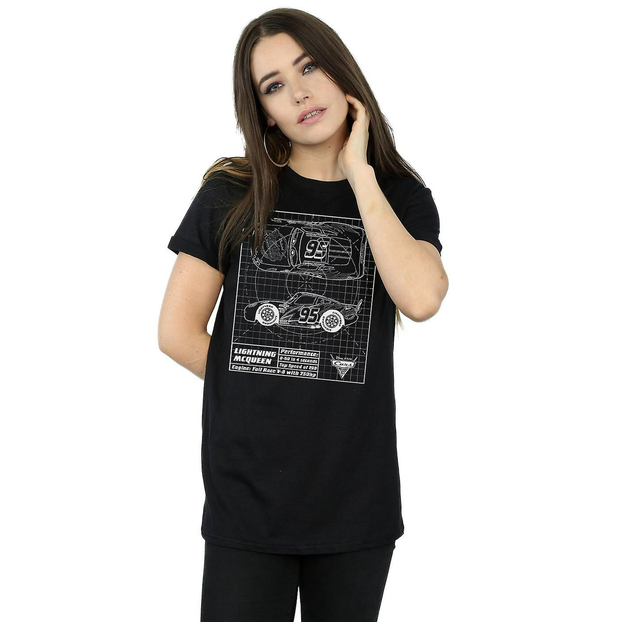 Disney Women s Cars Lightning McQueen Blueprint Boyfriend Fit T Shirt Walmart