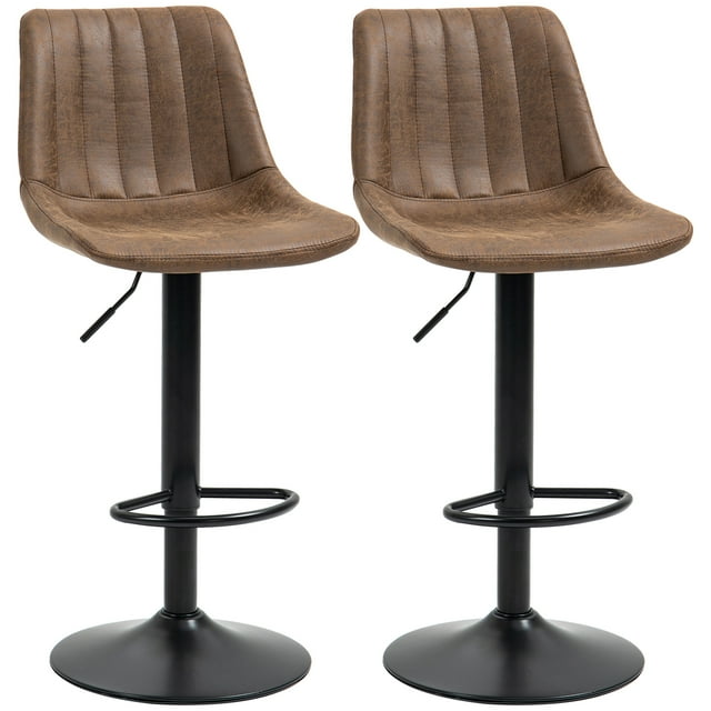 HOMCOM Ensemble de 2 Tabourets de Bar Rétro en Microfibre Cadre en Métal Repose-Pieds Brun