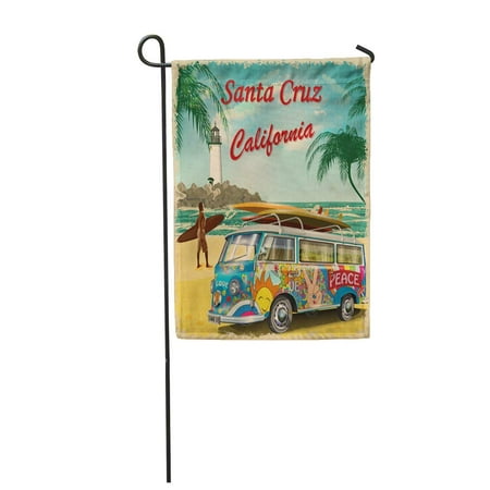 KDAGR Beach Santa Cruz California Retro Vintage Surfer Van Surfing Bus Tropical 1960S Garden Flag Decorative Flag House Banner 28x40