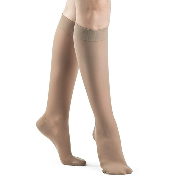 Sigvaris Dynaven 971 15-20 Women's Closed Toe Knee High Compression Stockings w/Grip Top Light Beige XS