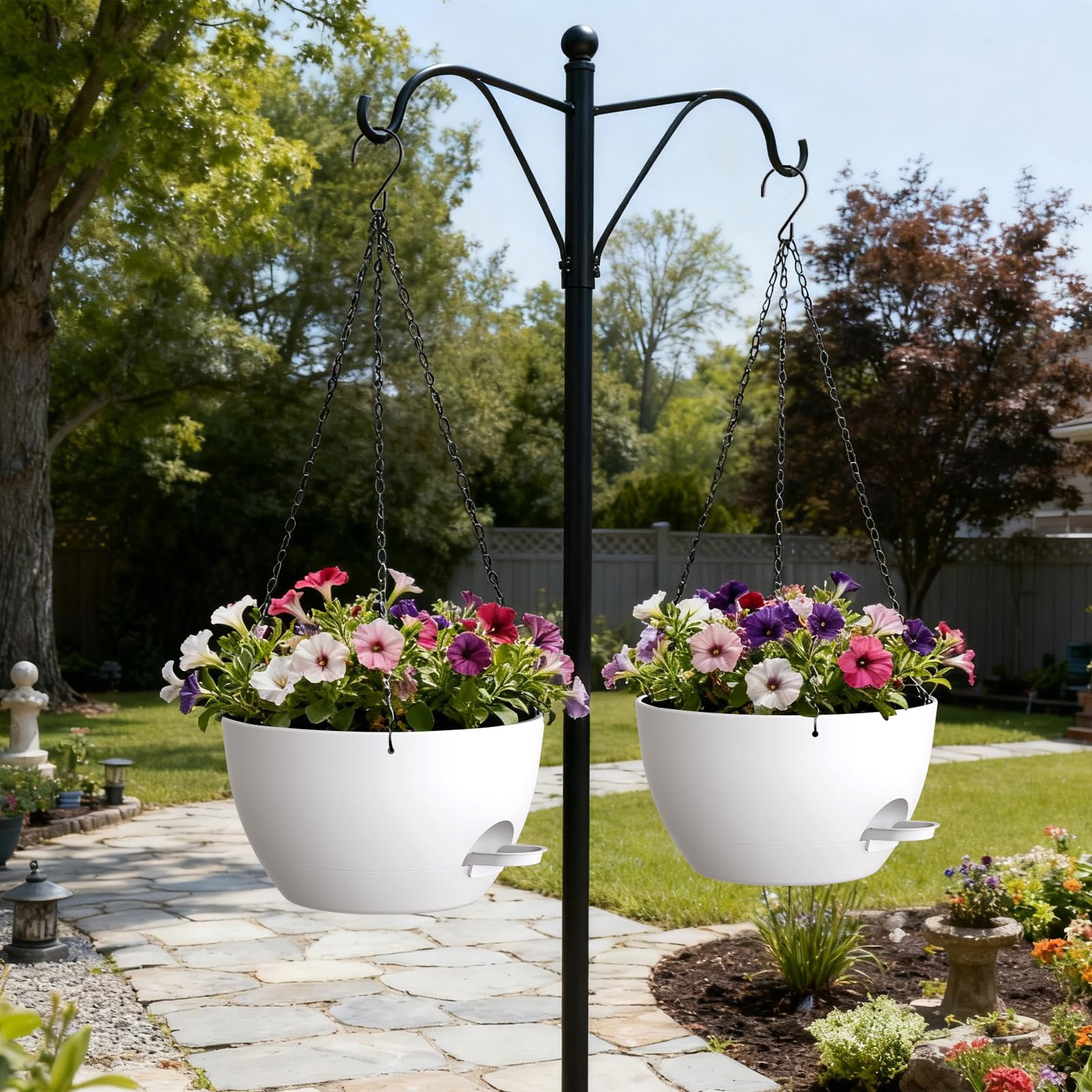 13 Inch 2 Pack Large Self Watering Hanging Planters for Indoor Outdoor Plants, Hanging Plant Pots with Removable 50 Oz Reservoir, Plastic Hanging Basket for Window Porch Garden,