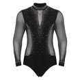 thumbnail image 1 of YONGHS Justaucorps de Danse Latine Samba Rumba pour Hommes Manches Longues en Maille Transparente Noir m, 1 of 7