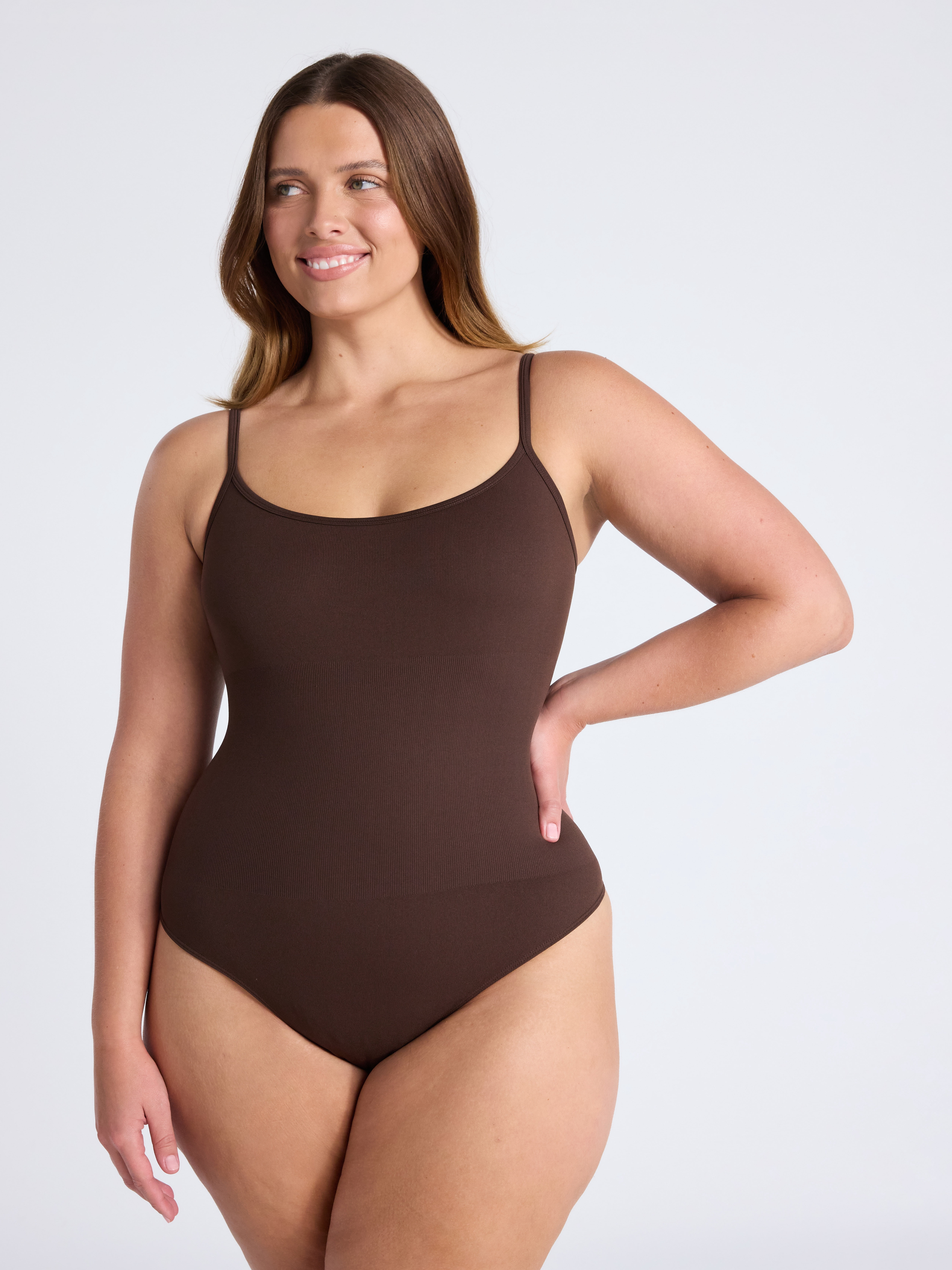 Joyspun Women's Seamless Shaping Ribbed Cami Bodysuit, 2-Pack, Sizes XS-XXXL