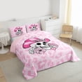 thumbnail image 3 of jejeloiu Gothic Skeleton Full Size Comforter Sets,Pink Leopard Print Bedding Sets For Girls Reversible 3 Pieces, 3 of 8