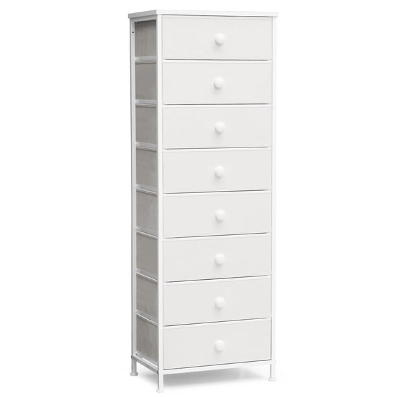 Crestlive Products Tall Dresser, 8-Drawer Fabirc Storage Tower, Chests of Drawers - Vertical Organizer Unit for Bedroom, Hallway, Entryway, Nursery, Closets - Steel Frame, Wood Top & Handles (White)