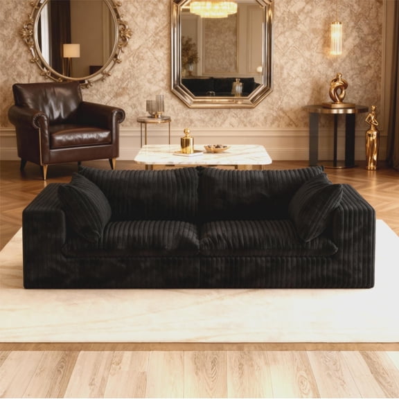 78.8"W Corduroy 2 Seater Cloud Loveseat Couch, High-Density Foam Lounge Sofa in a Box, Comfy Boneless Couch with Throw Pillow, Removable Cushion, Modular Sectional Sofa for Living Room/Bedroom