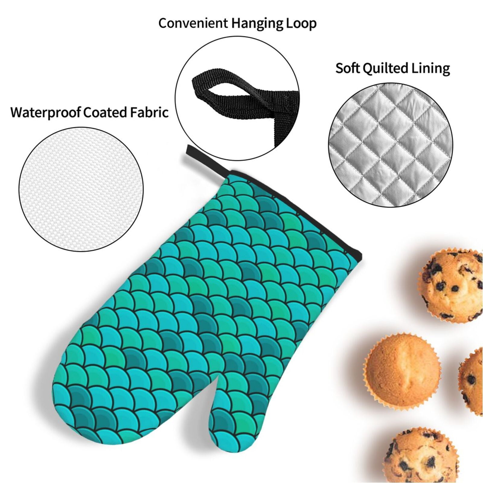 Fish Scales Blue Geometric 4Pcs Oven Mitts and Pot Holders Sets Oven Kitchen Gloves Hot Pads for Cooking BBQ Baking Grilling