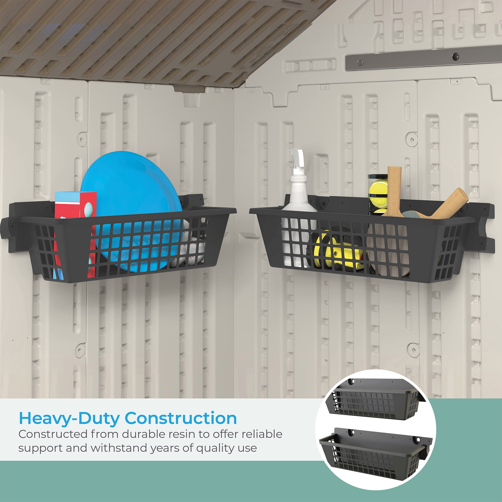 Suncast 8 Pack 25 x 7.25 Inch Resin Basket Accessory for Outdoor Shed, Black