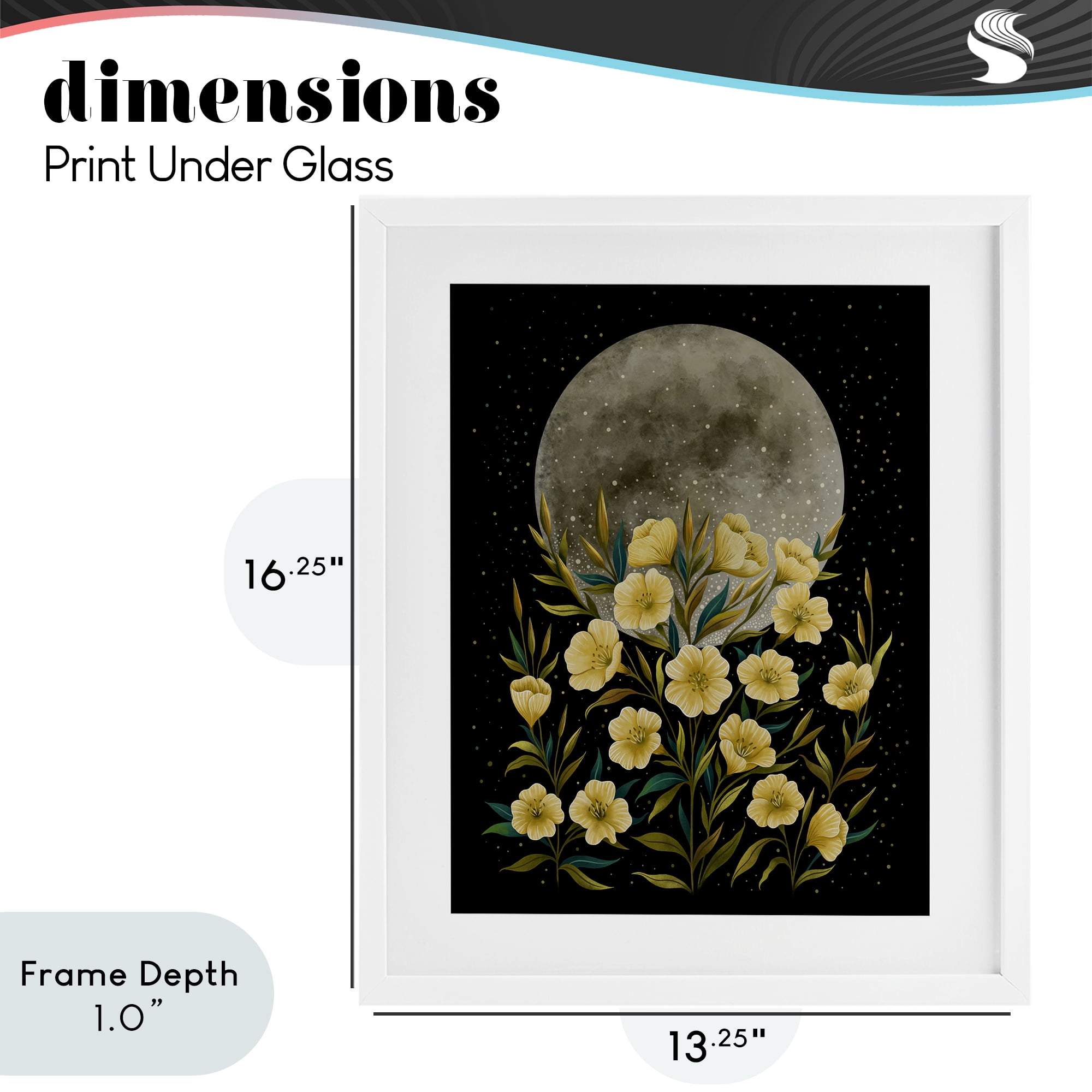 Stupell Industries Moon Greeting Yellow Flowers White Framed Print Under Glass, design by Episodic Drawings