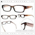 thumbnail image 2 of Fancy Narrow Rectangle Spring Hinge Light Weight Plastic Reading Glasses Brown +1.5, 2 of 7
