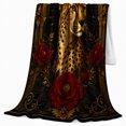thumbnail image 2 of Cheetah Portrait Golden Floral Frame Regal Wildlife Style, Dramatic Botanical Garden Scene, Warm Flannel Blanket for Cabin and Lodge, Wildlife Lovers Valentine's Day Gift, Celestial Home Decor, 2 of 9