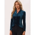 thumbnail image 3 of DARING DIVA Women's Notched Lapel Long Sleeve Office Velvet Blazer M Peacock Blue, 3 of 6