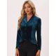thumbnail image 3 of Blazer con solapa con muescas para mujer, manga larga, para oficina, negocios, con botones, de terciopelo Azul Pavo Real S, 3 of 6